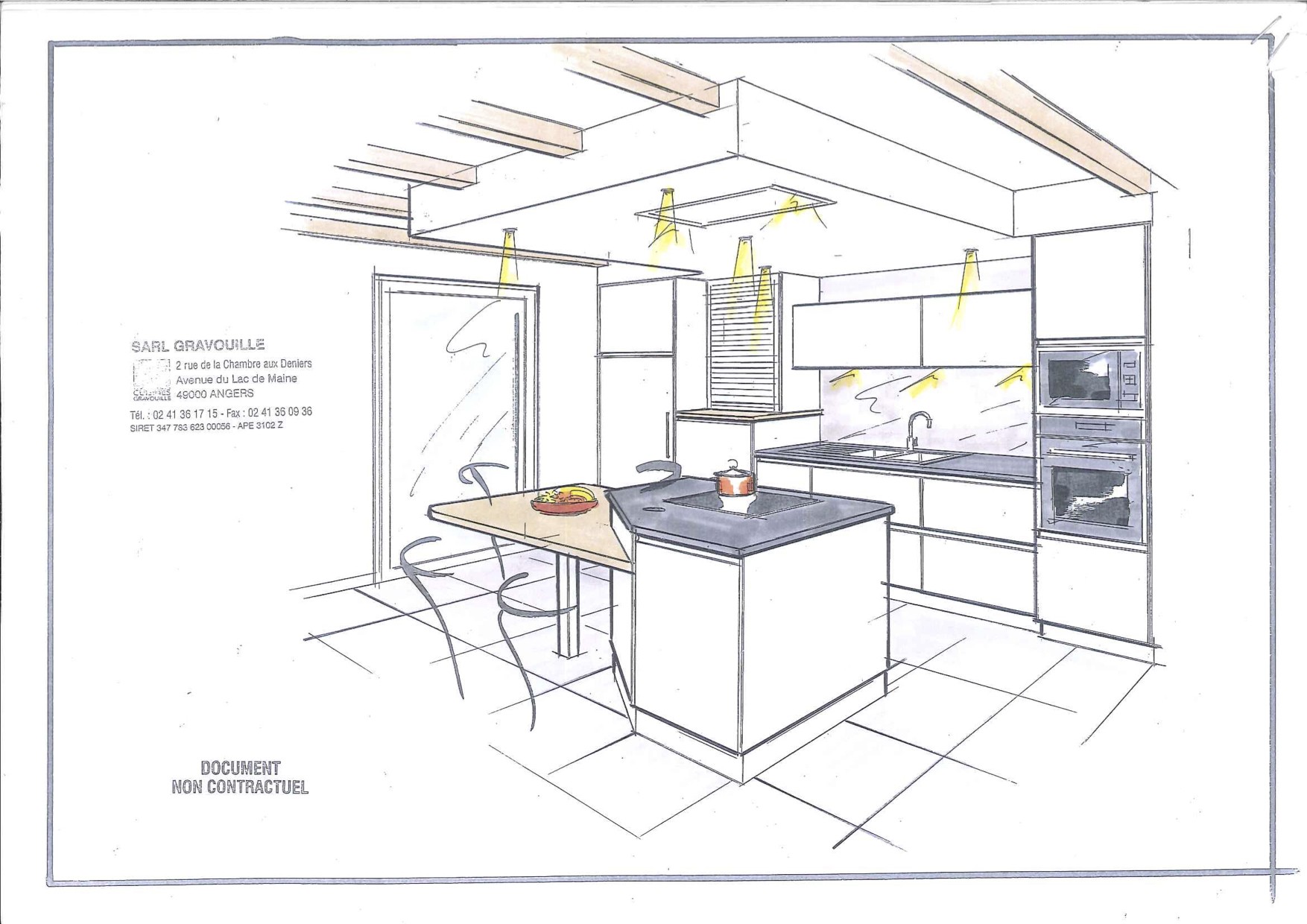 vue 3d rénovation cuisine ouverte sur mesure